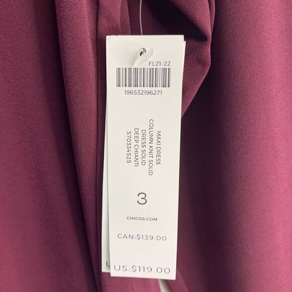 Chicos Stretch Knit Column Maxi Dress Womens Size 3 (XL 16/18) Chianti NWT $119 - Picture 2 of 7